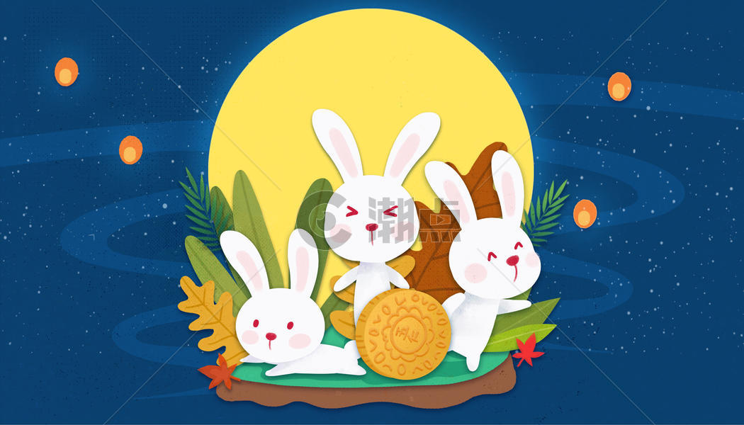 中秋节吃月饼的兔子图片素材免费下载