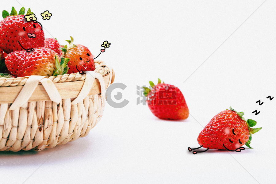 可爱小草莓创意摄影插画图片素材免费下载