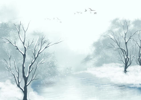 水彩冬日唯美背景图片素材免费下载