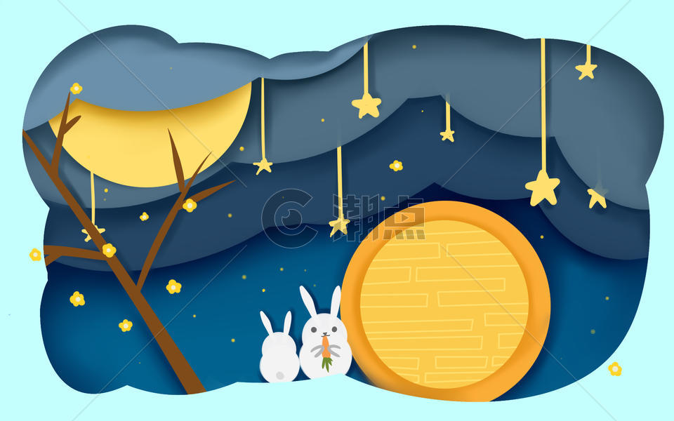 中秋兔子赏月图片素材免费下载