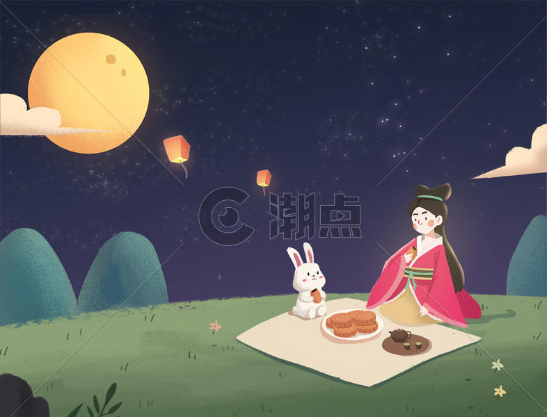 中秋节吃月饼赏月图片素材免费下载
