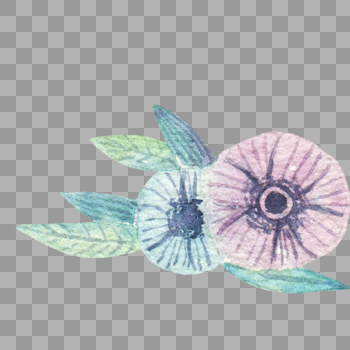 蓝紫色花朵叶子组合图片素材免费下载