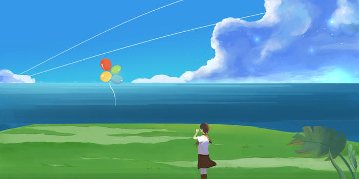 海景气球插画图片素材免费下载