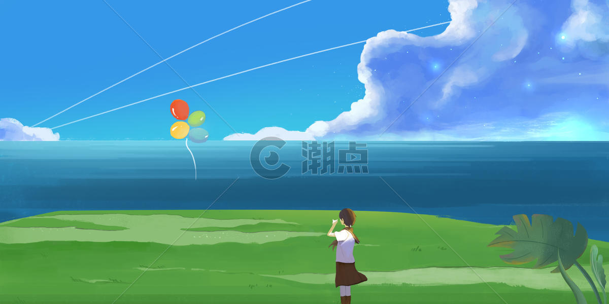 海景气球插画图片素材免费下载