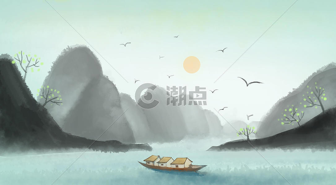 水墨画桂林山水中国画图片素材免费下载