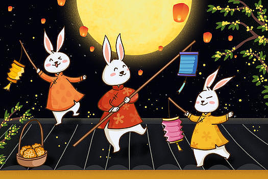 兔子提灯笼庆中秋图片素材免费下载