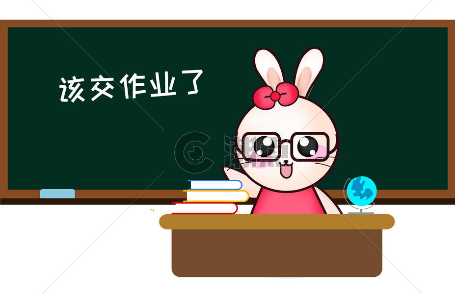 甜咪兔卡通形象交作业配图图片素材免费下载