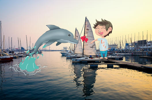 海豚与男孩图片素材免费下载