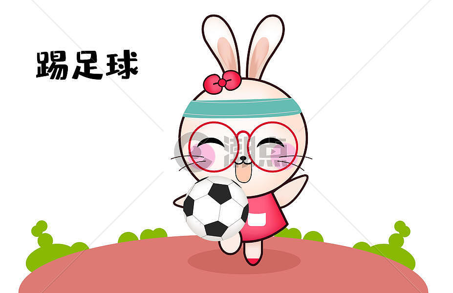 甜咪兔卡通形象踢足球配图图片素材免费下载