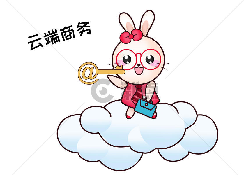 甜咪兔卡通形象云端商务配图图片素材免费下载