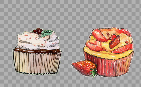 美食手绘水彩之杯装蛋糕图片素材免费下载