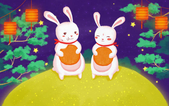 中秋节玉兔团圆质感插画设计图片素材免费下载