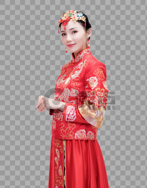 穿红装的情侣手持中国结图片素材免费下载
