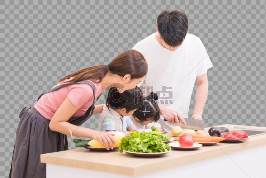 一家人厨房做菜图片素材免费下载
