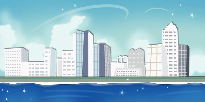 手绘城市建筑风光插画图片素材免费下载