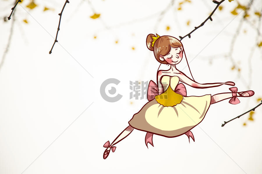 秋天树叶跳舞女孩风景图片素材免费下载
