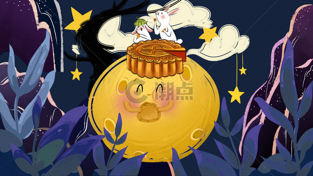 中秋赏月吃月饼插画图片素材免费下载