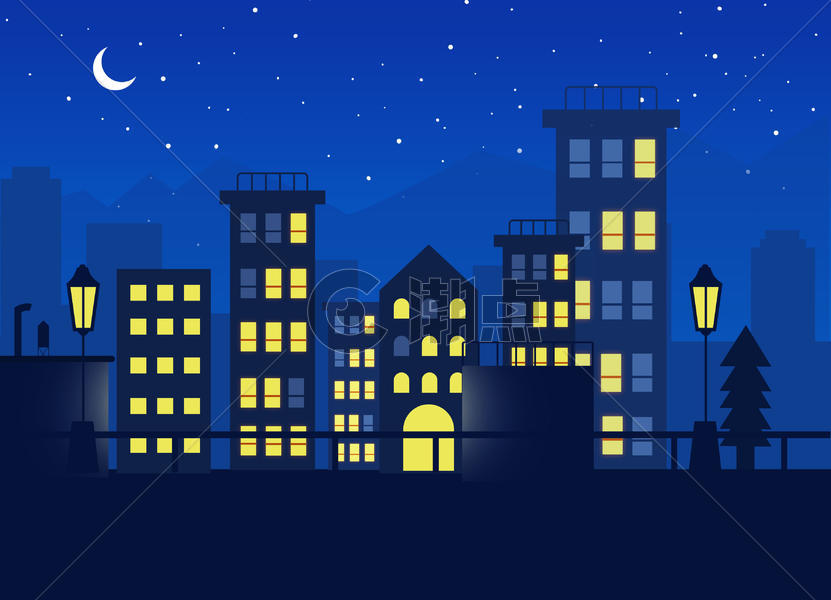 夜晚灯火通明的城市图片素材免费下载
