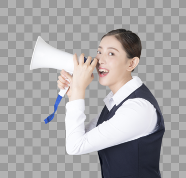 商务女性用喇叭喊口号图片素材免费下载