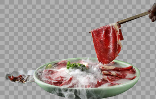 加了干冰冒烟的牛肉片图片素材免费下载