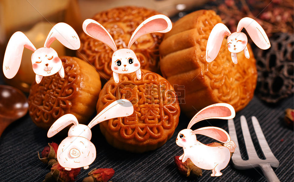 中秋月饼小兔子图片素材免费下载