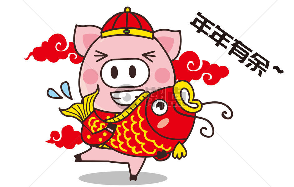 猪小胖卡通形象年年有余配图图片素材免费下载