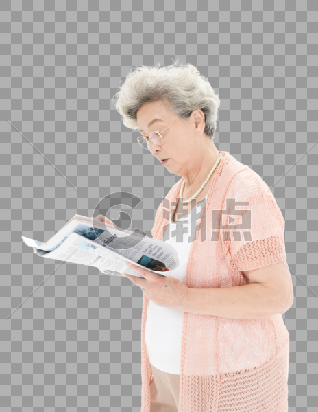 老年人奶奶看报纸图片素材免费下载