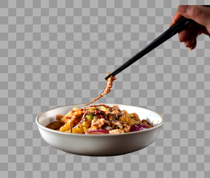 筷子夹起来的鱿鱼图片素材免费下载