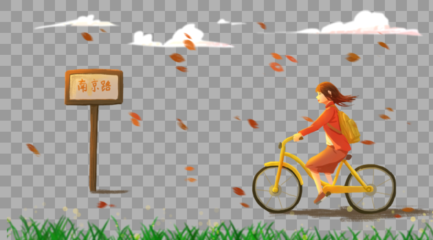 秋天骑自行车的孩子图片素材免费下载