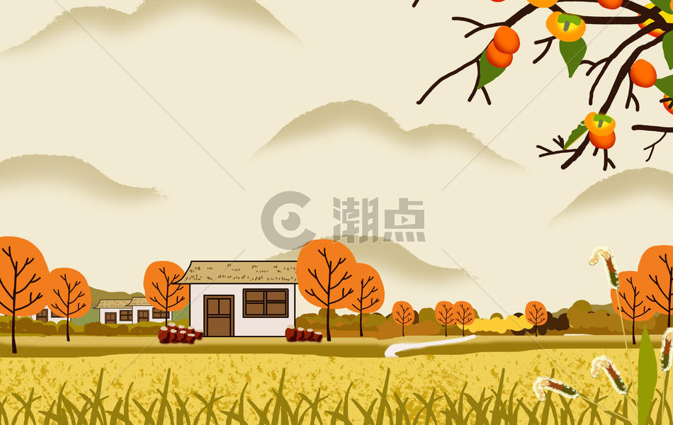 秋天的柿子树和田野图片素材免费下载