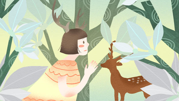 森林中的鹿女孩图片素材免费下载