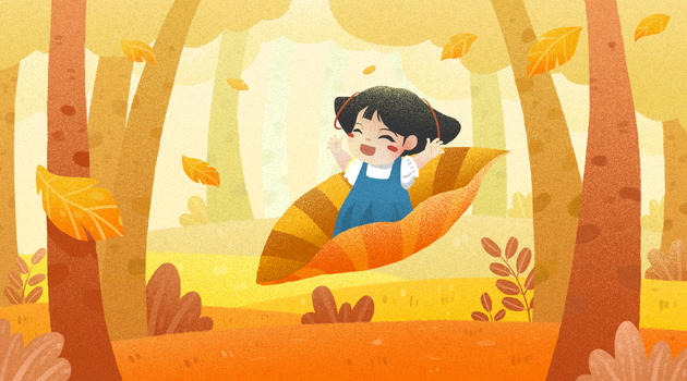 秋天坐在叶子上的小女孩图片素材免费下载