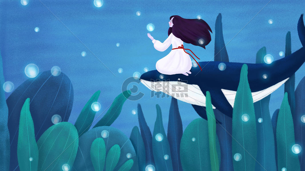 梦幻鲸鱼与女孩图片素材免费下载