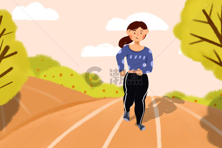秋分女孩操场跑步锻炼插画图片素材免费下载