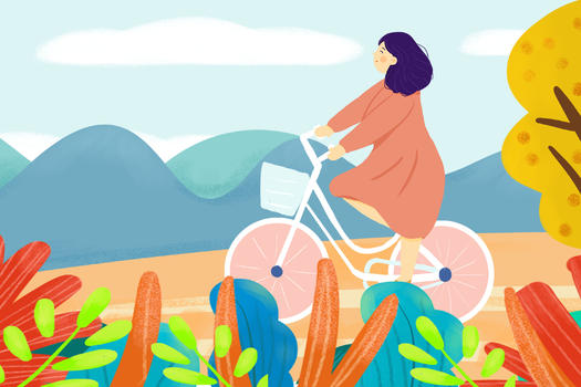 秋分女孩骑车游玩插画图片素材免费下载