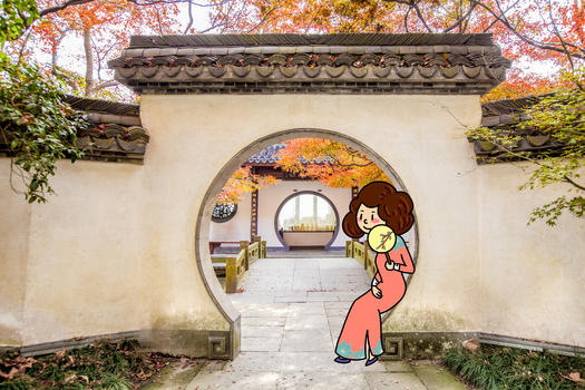 苏州园林旗袍创意摄影插画图片素材免费下载