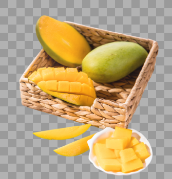 新鲜的芒果在木桌子上的果篮里图片素材免费下载