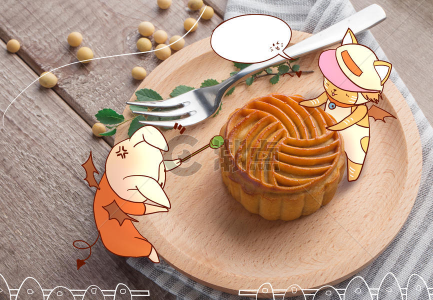 中秋月饼卡通兔子创意配图图片素材免费下载
