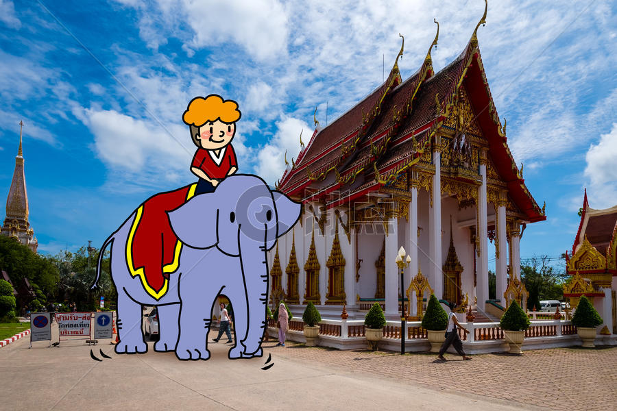 骑大象游泰国创意摄影插画图片素材免费下载