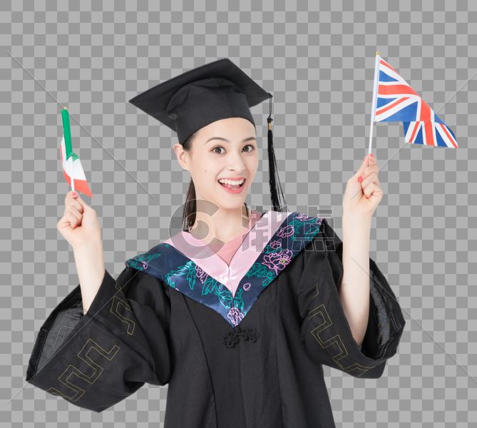 毕业生留学女性手持国旗图片素材免费下载