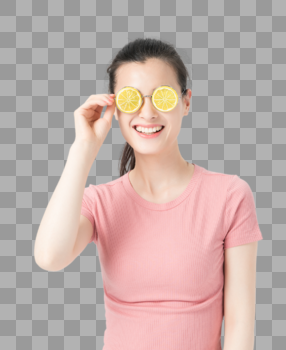 年轻女性戴柠檬卡通眼镜搞怪图片素材免费下载