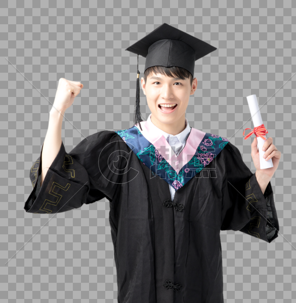 大学生毕业男性教育人像手举毕业证书图片素材免费下载