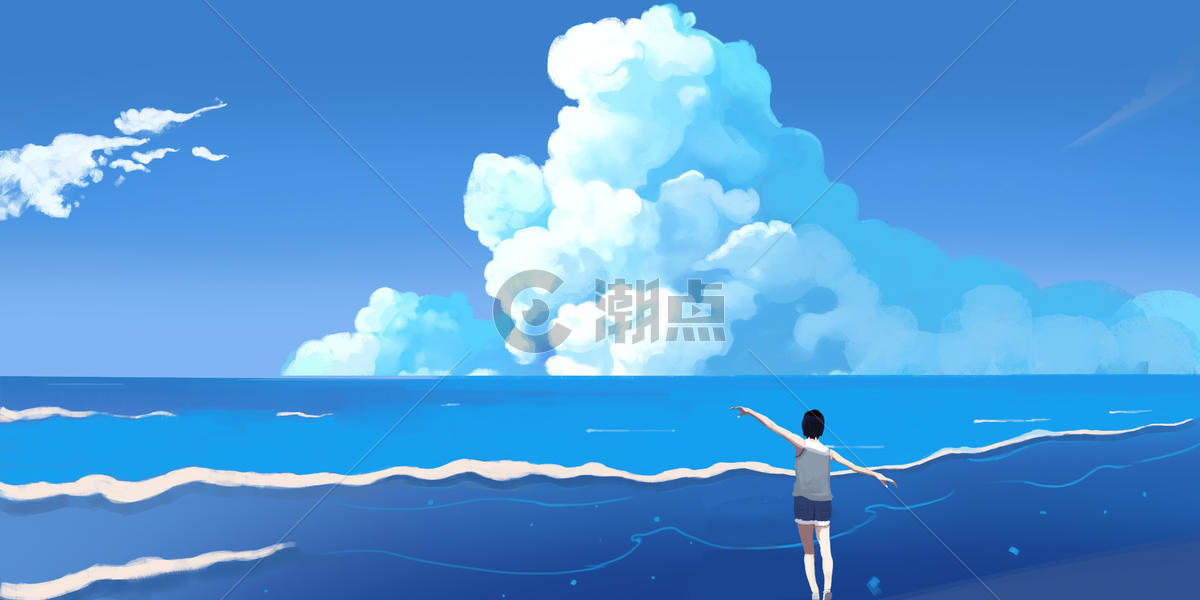 蘑菇云海边插画图片素材免费下载