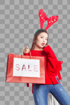 带圣诞鹿角的时尚女性购物图片素材免费下载