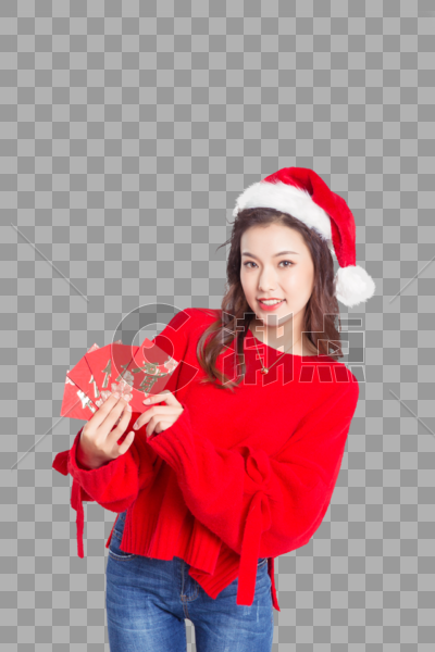 圣诞节发红包的女性图片素材免费下载
