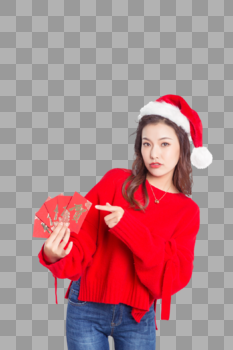 圣诞节发红包的女性图片素材免费下载