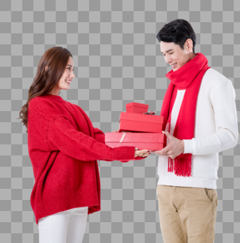 新年情侣手拿礼物盒图片素材免费下载