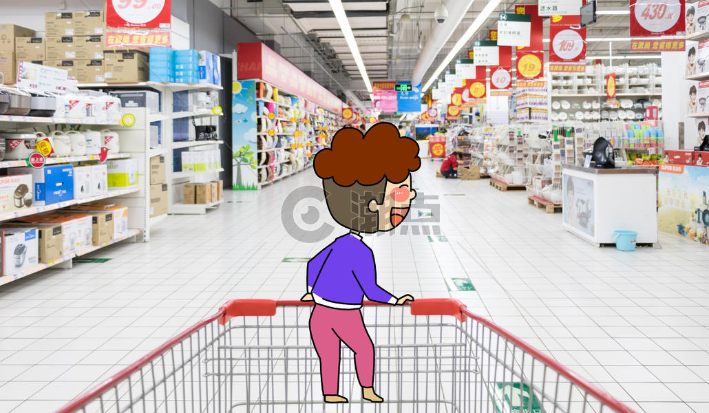 超市购物创意摄影插画图片素材免费下载