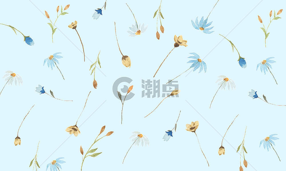 淡蓝色小清新水彩花卉背景图片素材免费下载