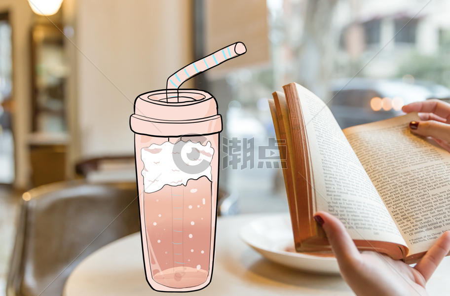 手绘卡通奶茶创意摄影插画图片素材免费下载